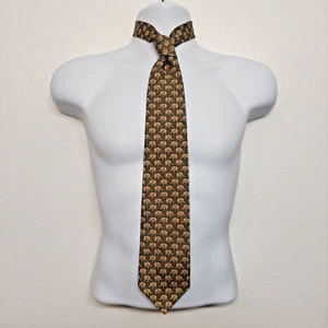 Brooks Brothers Makers Silk Tie ELEPHANT Design Olive Green USA 3.75" Elephants - Picture 1 of 8