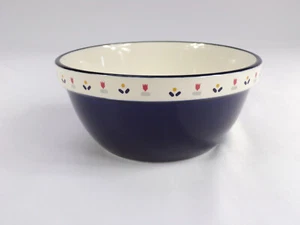 Vintage Sango Country Borders Cobalt Blue Serving Bowl 7-1/2" 5 Cup Folk Art C25 - Picture 1 of 7