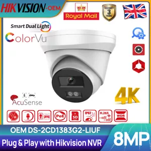 UK Hikvision 4K 8MP Hybrid Light ColorVu POE IP Camera Mic OEM DS-2CD1383G2-LIUF - Picture 1 of 23