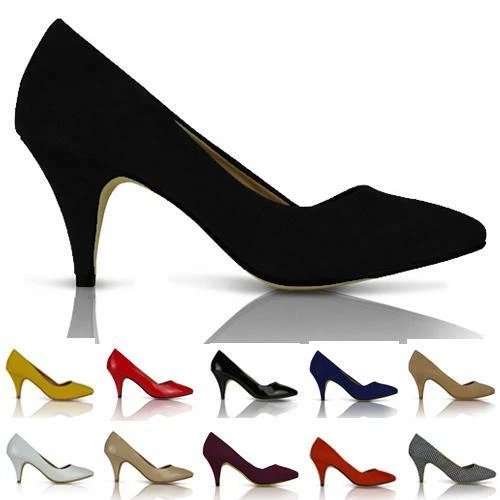 NEW WOMENS COURT SHOES PUMPS MID HEEL WORK CASUAL OFFICE SIZE 3-8