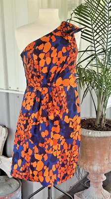 Vestido Floral Milly of NY Neves Asimétrico Un Hombro Lazo Seda Talla 6 Foto 1 de 4