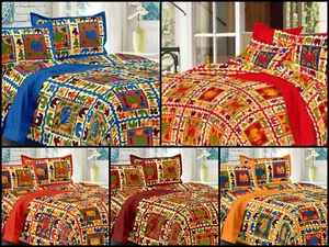 Jaipuri Floral Print Cotton Fabric Bedsheet Queen Size Bedding With Two Pillows - Picture 1 of 21
