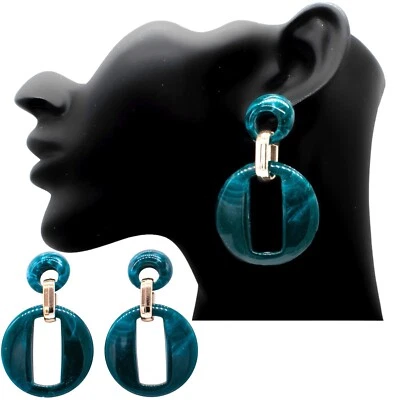 Pendientes redondos verdes acrílico diseño grande gota colgante grueso oreja boho Foto 1 de 4