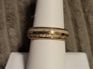 Three Keys Jewelry White Marble/Silver Sparkle Tungsten Wedding Band 6mm - Picture 1 of 3