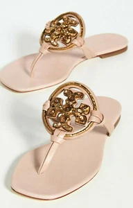 NIB Tory Burch Jeweled Miller Leather Sandal Meadowsweet Pink 7 7.5 8 8.5 9 9.5 - Picture 1 of 12