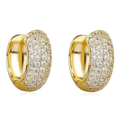 Yellow Gold Plated 925 Sterling Silver Thick Mens Women's Huggie Hoop Earrings - Image 1 of 4