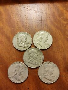 5 Frank halves 4 1963d  1 1963 90 per cent silver