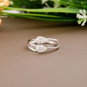 Lab Grown Diamond Ring 1.05 Ct Pear Cut Engagement Gift 14K White Solid Gold - Picture 1 of 8
