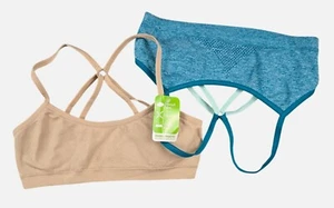 Hanes Girl's S Comfort Flex Bra Seamless Racerback 2-Pack Dark Aqua heather/ Nud - Picture 1 of 3