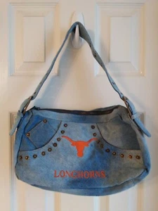 BLUE DENIM UT AUSTIN TEXAS LONGHORNS STUDDED HANDBAG PURSE - Foto 1 di 10