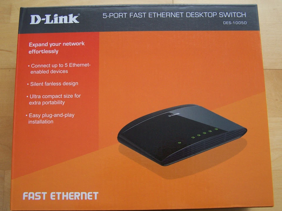 D-Link DES-1005D 5-Port Layer2 Fast Ethernet Switch Kunststoff (RJ-45), neu OVP - Bild 1 von 4