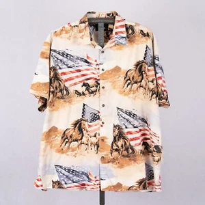 RedHead Men's Short Sleeve Button Down Shirt Patriotic USA Horse Flag Size 3X - Picture 1 of 8