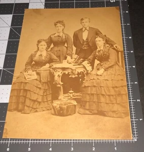 Seltenes großes 1870er Männer Frauen mit STEREOVIEW Betrachter & Karten antikes Albumin FOTO - Bild 1 von 4