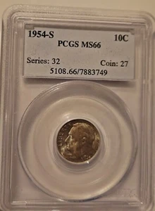 1954 S Roosevelt Dime PCGS MS66 - Picture 1 of 2