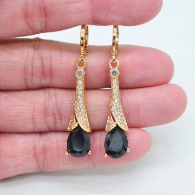 18K Yellow Gold Filled Women Fashion Blue Mystic Topaz Teardrop Dangle Earrings - Image 1 of 4