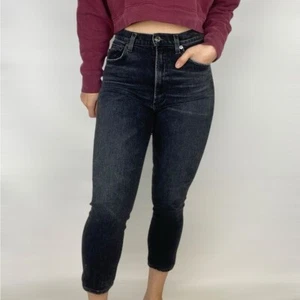 AGOLDE Black Pinch Waist Ultra High Rise Skinny Jeans Wiskering Distressing - Picture 1 of 8