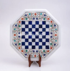 Mesa de ajedrez de mármol de 18" con incrustación de trabajo decoración de múltiples piedras semipreciosas semipreciosas - Imagen 1 de 1