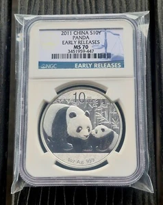 2011 China S 10Y Panda Early Releases NGC MS70 30, 1 Ounce Silver coin .999 fine - Picture 1 of 2