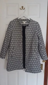 H&M Black White Grey Geometric Patterned Coat Smart/ Casual Sz 16 (fits 12 - 16) - Picture 1 of 4