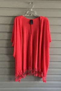 Cardigan kimono aperto nuovo con etichette Catalina taglia S hot neon corallo morbido frange all'uncinetto - Foto 1 di 15