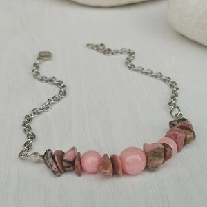 Rhodonite Stone Anklet For Women, Stainless Steel Chain Ankle Bracelet 9.5'' - Picture 1 of 5