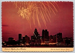 Postcard Detroit Skyline from Windsor Detroit Michigan Fireworks - Picture 1 of 2