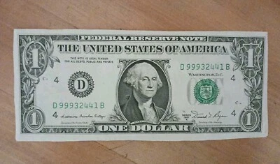 Vtg 1981 $1 Banknote High Serial # Miscut Borders D99932441B Uneven Cut Old  - Image 1 of 4