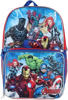 Marvel Boys Avengers School Backpack Lunch Box SET Book Bag Kids Super Heroes - Image 1 of 4