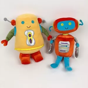 Manhattan Toy Co Beep Bots Plush 12" Robot Yellow Orange Blue Stuffed Set of 2 - Picture 1 of 12