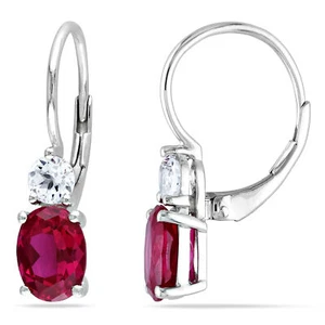 Amour Sterling Silver Created Ruby and White Sapphire Earrings - Picture 1 of 4