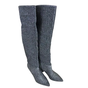 Botas holgadas Marc Fisher plateadas brillantes glamour tacón hasta la rodilla talla 8 - Imagen 1 de 5