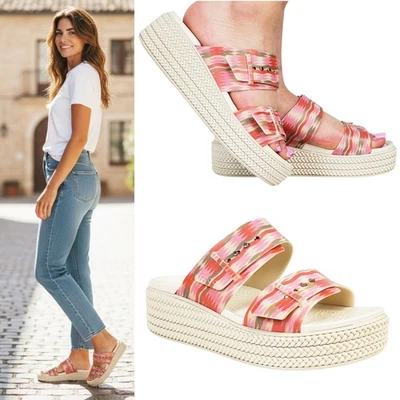 Crocs Brooklyn Tejido Hebilla Crochet Cuña Sandalias Estuco Multi Plataforma Informal Foto 1 de 4