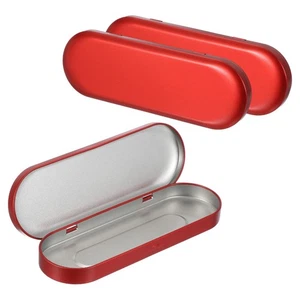 Caja de lata con bisagras de metal de 6,9 x 2,4 x 0,7 pulgadas 3 piezas para pinceles de maquillaje de pluma, roja - Imagen 1 de 6