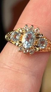 Vintage Ring Gr. 9 goldfarben hellblauer Stein möglich Aquamarin oder Topas "JC" - Bild 1 von 7