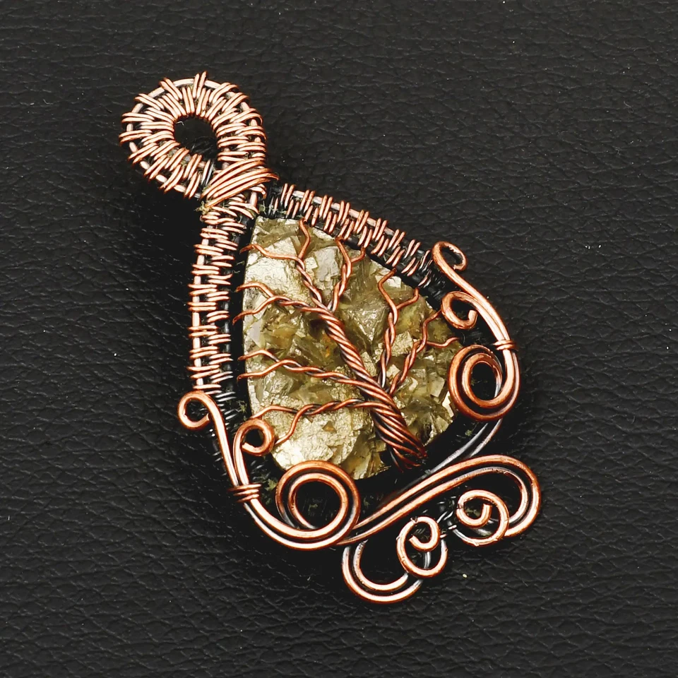 Pingente de fio de cobre druso pirita Apache Tree Of Life joia presente 2,6" AP-41163 - Imagem 1 de 1