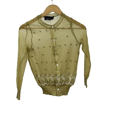 Tricot COMME des GARCONS Cárdigan Manga Larga / Bordado/ Transparente/ Lame Oro - Imagen 1 de 4