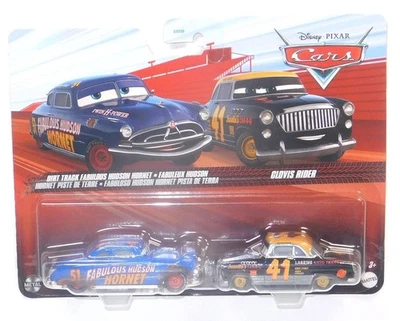 Disney Cars Dirt Track Fabulous Hudson Hornet Clovis Rider Pack Diecast Set! - Image 1 of 2