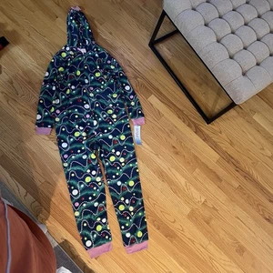 Cat & Jacks Girl’s Holiday Tree One Piece Pajamas Green Fleece Size 14 - Picture 1 of 10