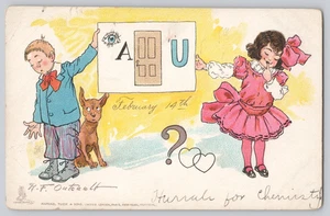 Raphael Tuck Postkarte Outcault Kinder Comic Rebus 14. Februar 1909 - Bild 1 von 3