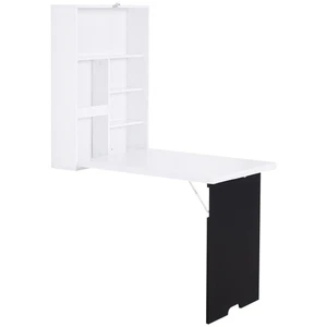 HOMCOM Multi-Functional Folding Wall-Mounted Drop-Leaf Table w/Chalkboard Shelf - Picture 1 of 11