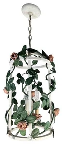 Large Italian Cast Iron Rose Vine Shabby Chic Lantern Pendant Light Chandelier - Picture 1 of 20