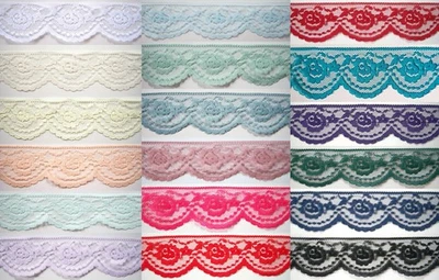 KLAUBER BROS., INC. 5 Yds. Vintage Klauber Scallop 2 Inch Wide Soft Nylon Flat Lace Colors