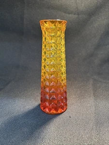 Unmarked Sweden,design by Paul Kedelv,Waffle Vase – orange/yellow,amber Glass - Picture 1 of 13