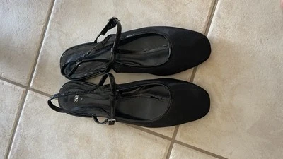 Zara Flat Mesh Mary Jane Shoes Buckled strap Black Sz 10/41 - Image 1 of 4