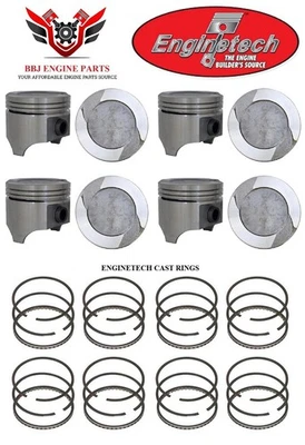 Ford 351 351m Modified V8 Enginetech Dish Top Pistons (8) With Rings 75 - 82 - Image 1 of 3