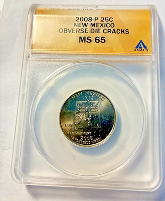2008 P Washington Quarter New Mexico Die break Error, MS 65 Anacs - Image 1 of 2