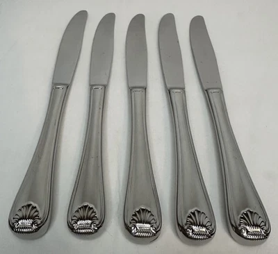 5 обеденных ножей полый Gorham «GORHAM SHELL» 18/8 из нержавеющей стали 9 1/4 - Изображение 1 из 4