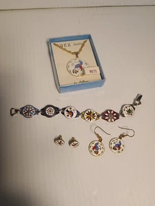 Vtg Hoffman Enamel Hex Sign Necklace, Bracelet, 2 Pair Of Earrings - Picture 1 of 18