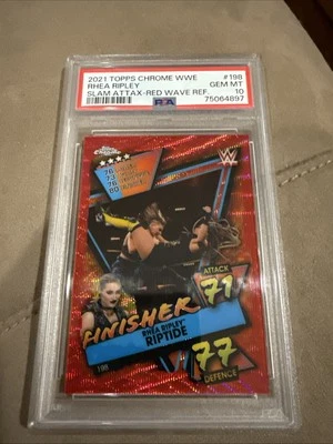 2021 Topps Chrome WWE Slam Attax Rhea Ripley Red Wave /5 PSA 10 - Image 1 of 4