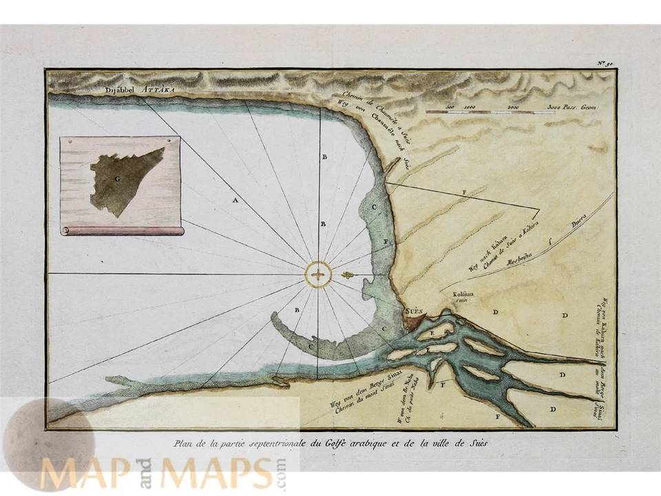 1774 年阿拉伯海湾和苏伊士古董地图 - 苏伊士(苏埃斯),埃及阿拉伯 Philippe 制作 — 第 1/1 张图片